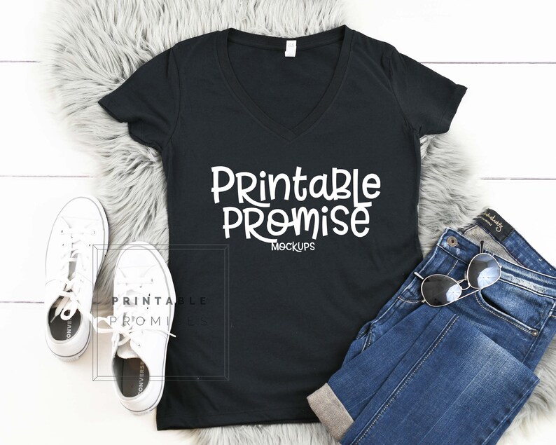 Download Black V Neck Shirt Mock Up Next Level 1540 Black Ladies Shirt | Etsy