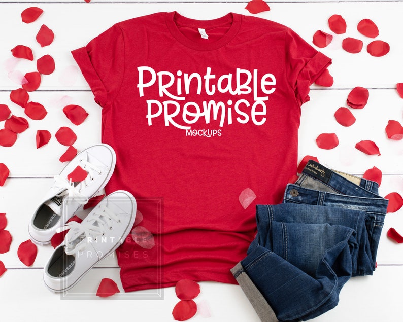 Download Valentines Shirt Mock-Up Bella Canvas 3001 Unisex Red T ...