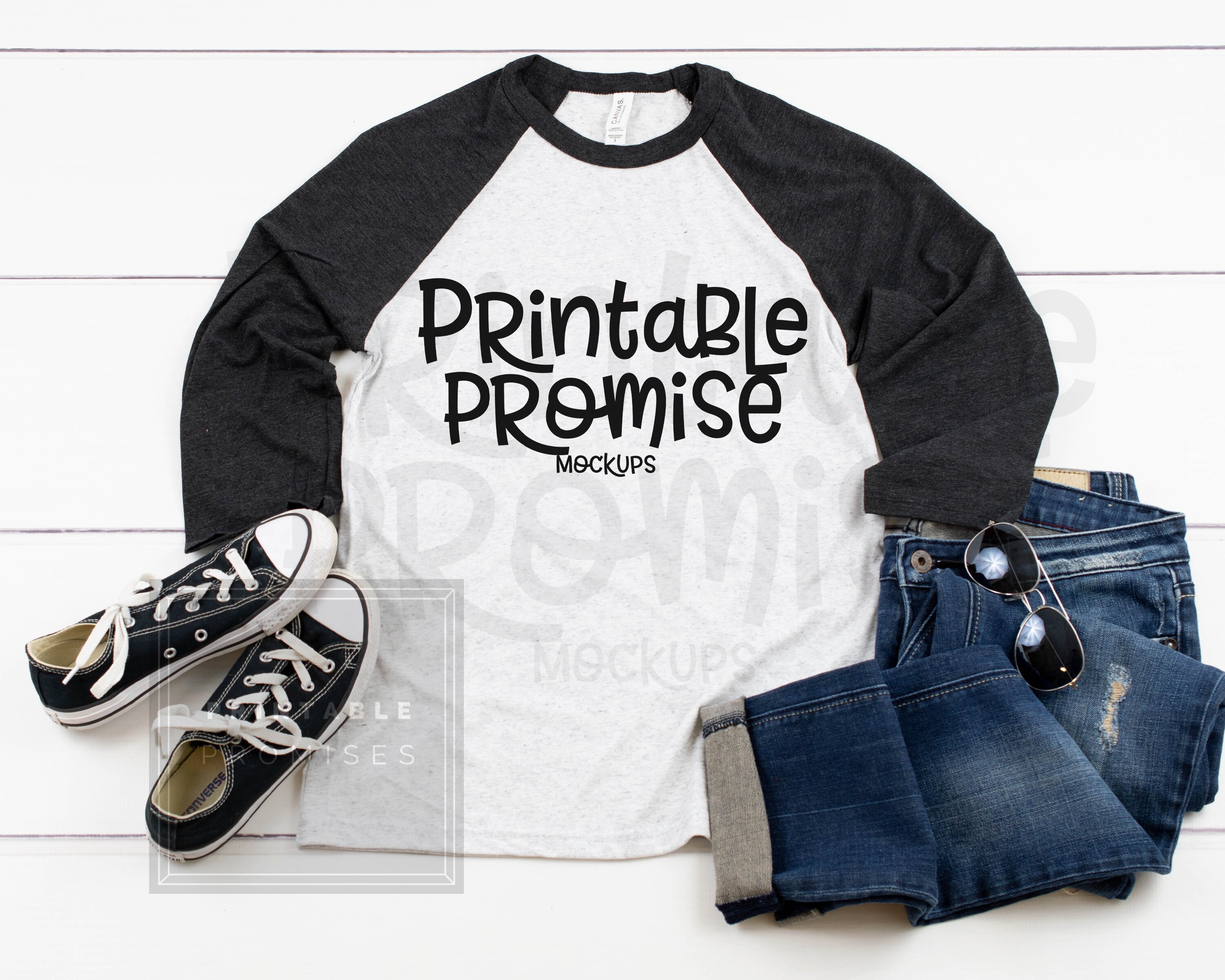 Download Bella Canvas 3200 White Fleck Charcoal Mockup Raglan T Shirt Etsy