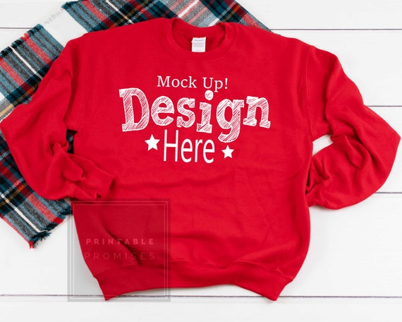 gildan g180 red sweatshirt mock up winter shirt stock photo sweatshirt flatlay outfit mockup printable promises sweatshirt mock up