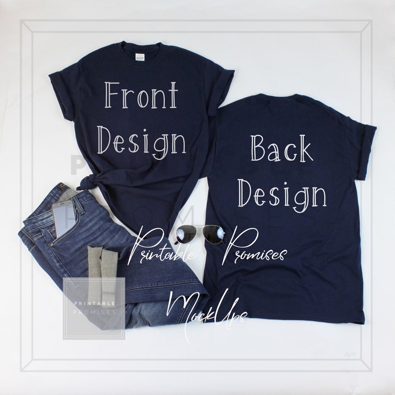 Download Navy Front Back T Shirt Mock Up Gildan 500 Navy Navy Mock ...