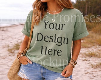 Comfort Colors 1717 MOSS T-Shirt Mockup, Boho Kurzarm (Instant Download)