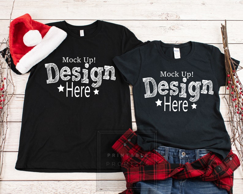 Download Christmas Couples Mockup His Her Blank Shirt Display Black ...