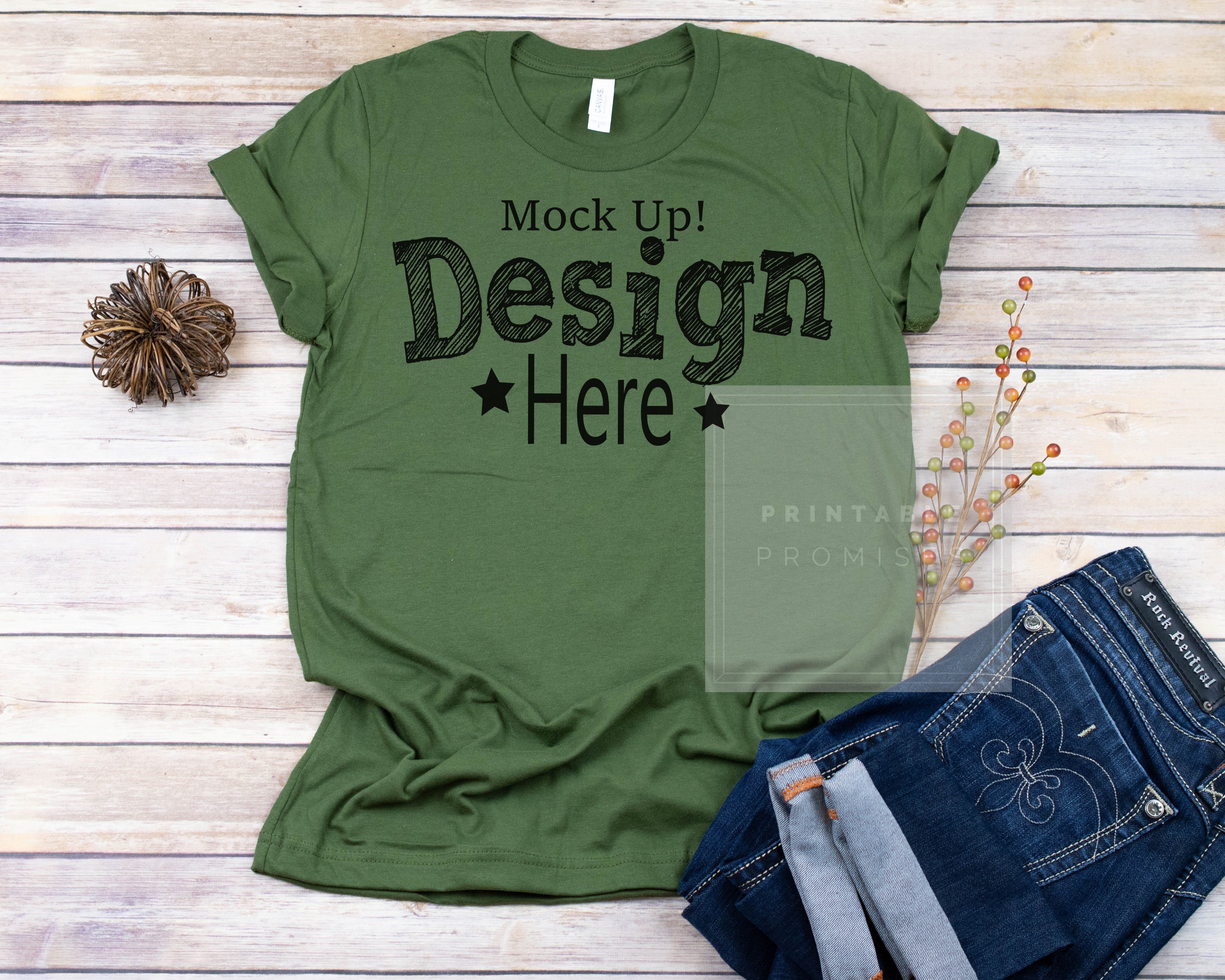 Bella Canvas Unisex 3001 Olive Fall T Shirt Mock Up Fall Etsy