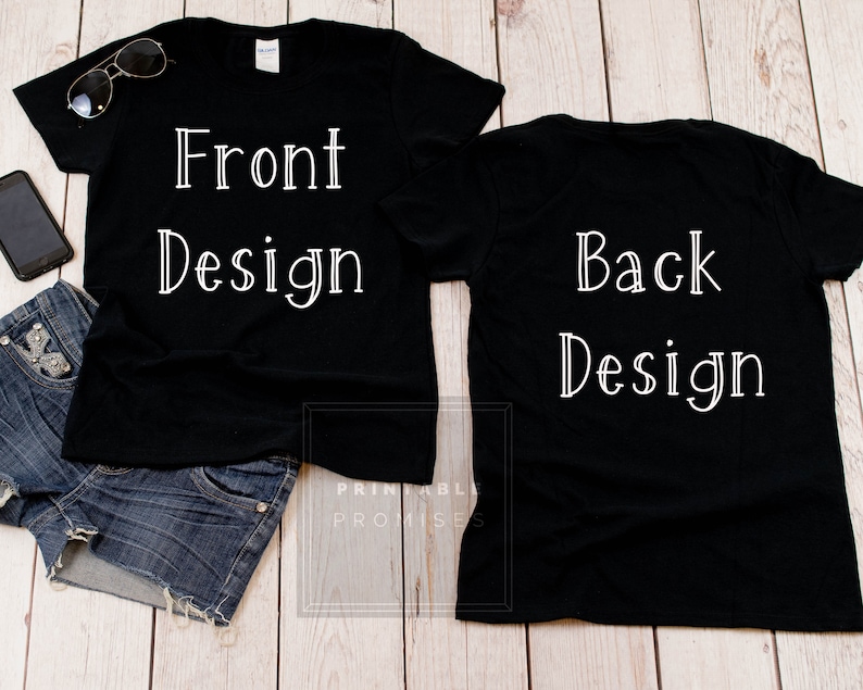 Front Back Gildan 500L Black Shirt Mock Up Ladies Mock Up ...