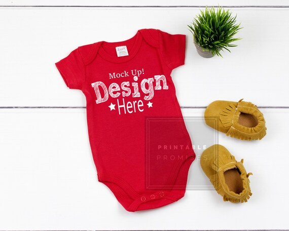 Red Baby Bodysuit Mockup Soft Bebe Mockup Camisa Mock Up Vinyl Camisa  Display JPG