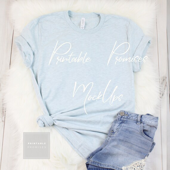 T Shirt Mockup Bella Canvas 3001 Heather Prism Ice Blue Mock Etsy