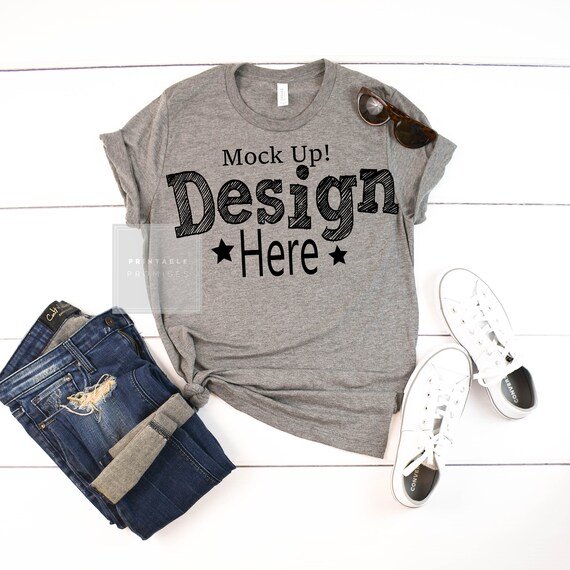 Grey Shirt Mock Up Grey Triblend Bella Canvas Ladies 8413 Etsy