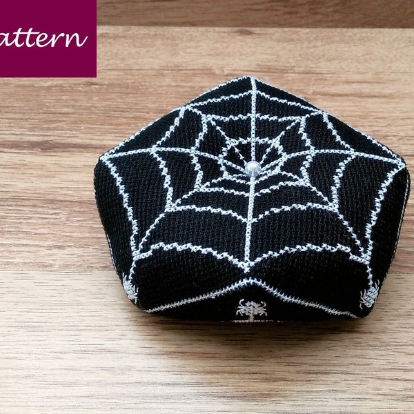 Cross Stitch Pattern – Biscornu with Spiders and Spider web – DIY Pincushion – Black & White