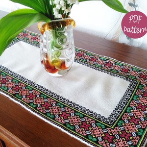 Cross Stitch Pattern – Tablecloth with Flowers – Rectangular Table Runner – DIY – PDF
