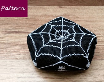 Cross Stitch Pattern – Biscornu with Spiders and Spider web – DIY Pincushion – Black & White