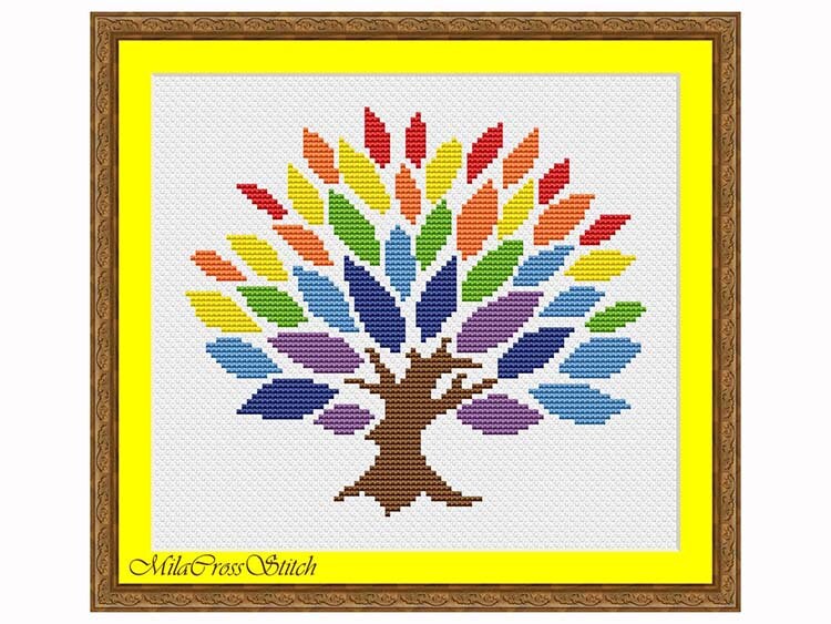 Rainbow Tree – Easy Cross Stitch Pattern – Counted Xstitch Chart ...