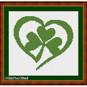 Shamrock Kreuzstich PDF Muster – Irish Heart Xstitch Chart – Counted Modern Clover for Good Luck – St Patrick's Day Embroidery Design DIY