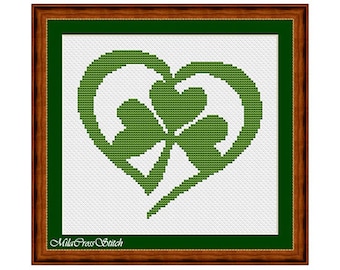 Shamrock Heart Cross Stitch Pattern: Irish Clover Design (PDF Pattern)