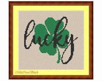 St. Patrick's Day Cross Stitch Pattern – Lucky 4 Leaf Clover – Festive Design