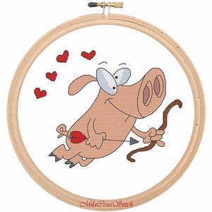 Cross Stitch Pattern – Funny Flying Pig – Valentine’s Day – Modern DIY Ideas
