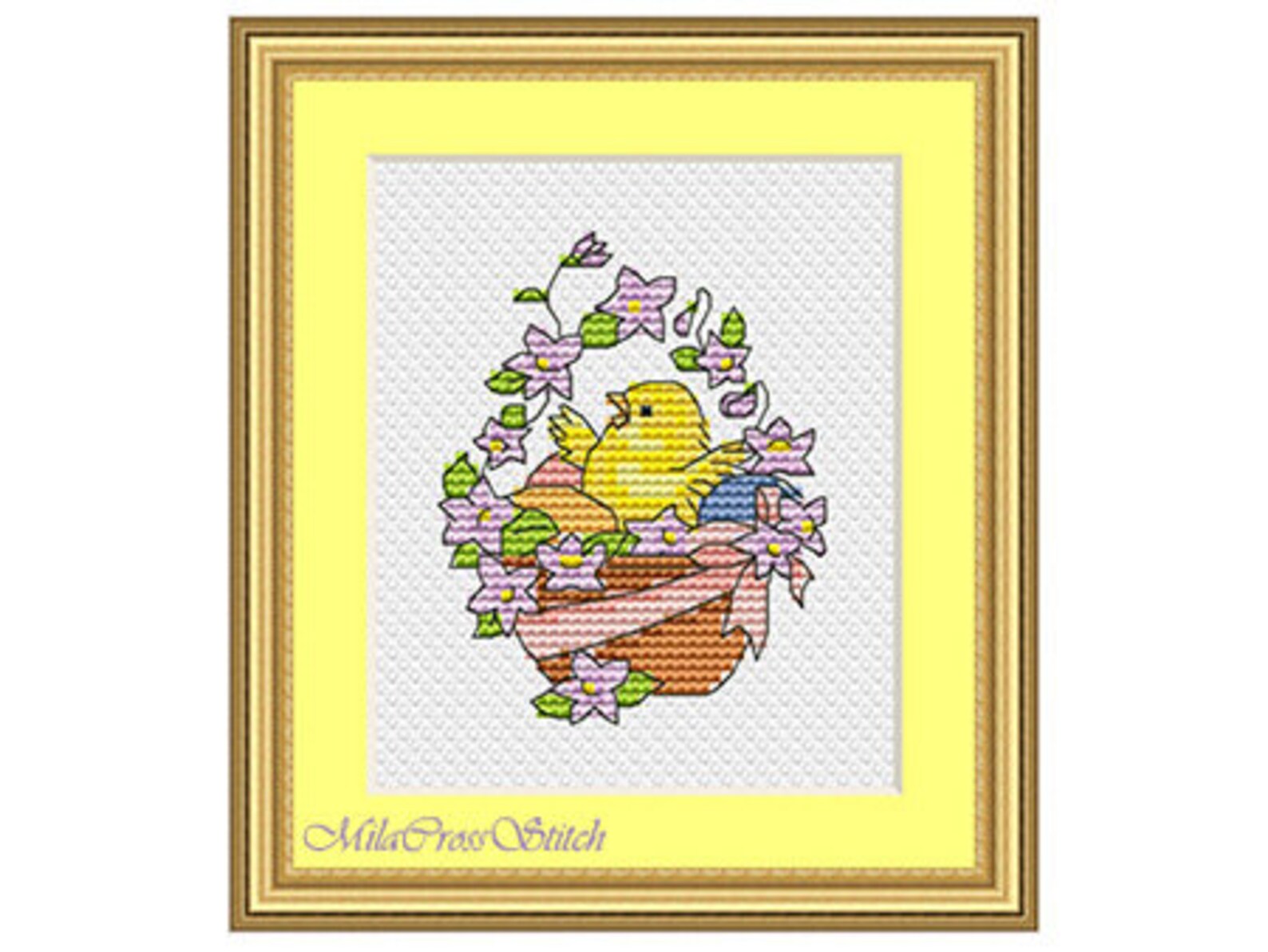 Cross Stitch Pattern Easter Chick in Basket Modern Counted Etsy
