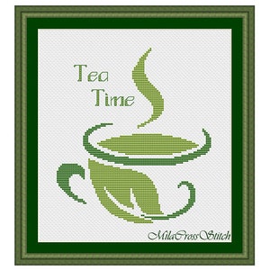 Tea Time – Einfaches Kreuzstichmuster – Kitchen Decor DIY – Teetasse Stickmuster
