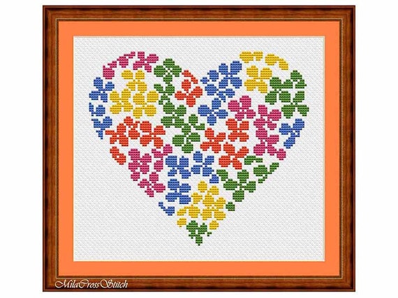 Heart Cross Stitch Colorful Easy Xstitch Pattern Heart Of Flowers Counted Cross Stitch Ideas Modern Cross Stitch Chart Pdf - 