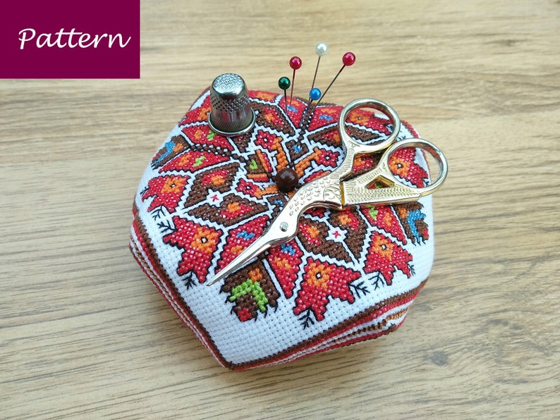 Folk Biscornu Cross Stitch Pattern Pincushion Colorful Etsy