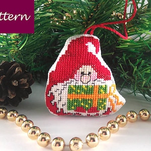 Cross Stitch Pattern – Gnome with a Gift – DIY Christmas Ornament