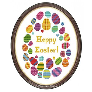 Happy Easter Cross Stitch Pattern – Colorful Eggs – Counted Embroidery ...