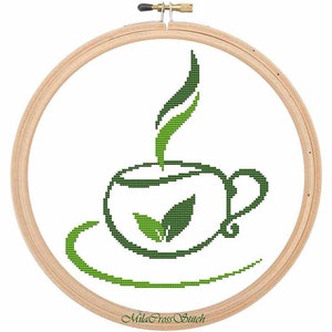Cross stitch tea 2 colors cross stitch pattern Tea time decor Counted cross stitch PDF Easy cross stitch design Tea mug digital pattern Sale