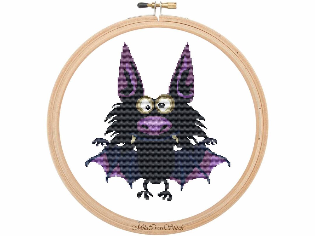 Funny Cross Stitch Pattern – Violet Bat – Halloween – Easy Modern ...
