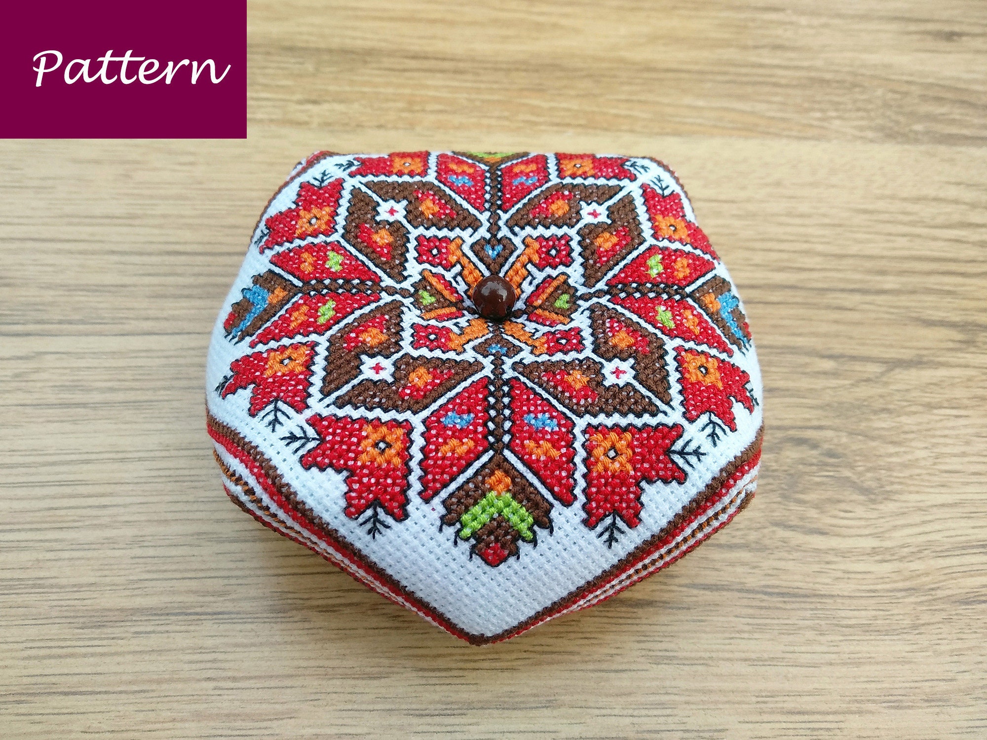 Folk Biscornu Cross Stitch Pattern Pincushion Colorful Etsy