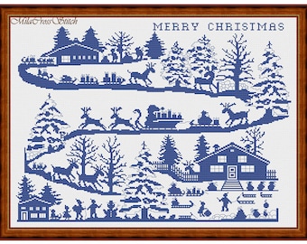 Merry Christmas Cross Stitch Pattern – Counted Chart – Easy to Follow for Beginner – Modern Xstitch – Santa – Unique Design – One color PDF