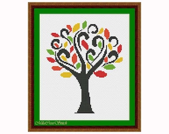 Tree Cross Stitch Pattern PDF – Modern Easy Xstitch Chart – Counted Cross Stitch – Colorful Wall Art – Tree Crossstitch – Digital Design