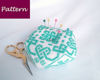 Celtic Biscornu – Counted Cross Stitch Pattern – DIY Mint Pincushion – Easy Modern Xstitch Chart