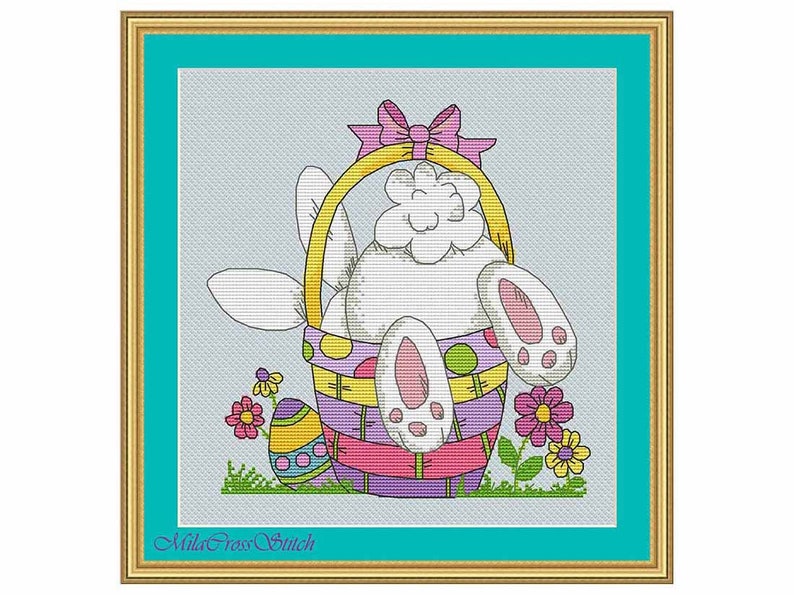 Easter Cross Stitch Pattern – Funny Bunny in a Basket – Holiday DIY ...