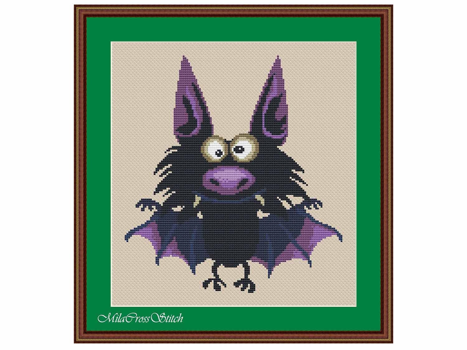 Funny Cross Stitch Pattern – Violet Bat – Halloween – Easy Modern ...