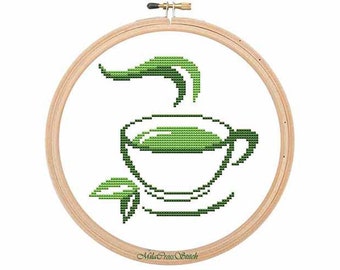 Tea Mug Cross Stitch Pattern: Modern Xstitch Design (PDF)