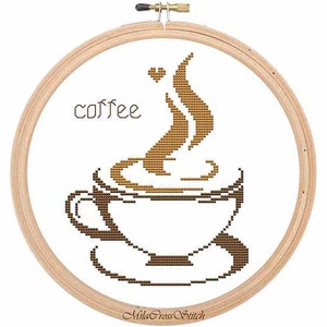 Cross Stitch Pattern – Coffee Cup – PDF Xstitch Chart – Kitchen DIY Decor