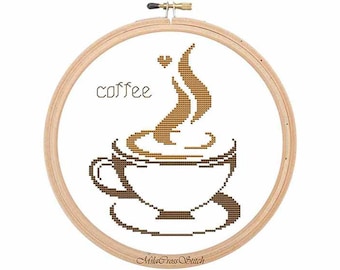 Padrão de ponto cruz – xícara de café – gráfico PDF Xstitch – decoração DIY de cozinha