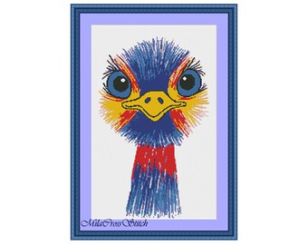 Colorful Ostrich Cross Stitch Pattern: Modern Bird Design (PDF Pattern)