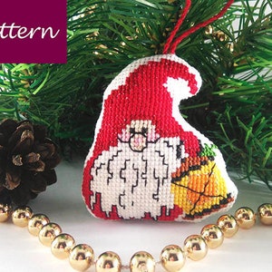 Cross Stitch Pattern – DIY Christmas Ornament – Swedish Gnome with a Lantern– Xstitch Xmas Elf