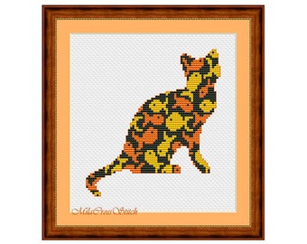 Cat cross stitch pattern PDF Easy modern pattern Funny cross stitch chart Cat lover gift Yellow & orange fishes xstitch Crossstitch animal