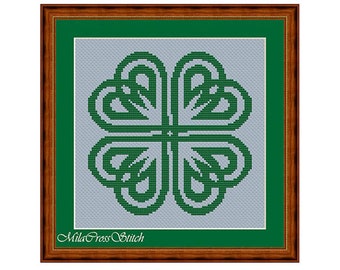 Four Leaf Clover – Easy Counted Cross Stitch Pattern – Celtic Shamrock PDF