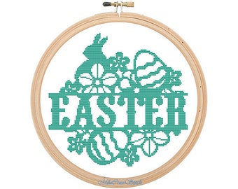 Cross Stitch Pattern – Easy Easter DIY decor – Modern Counted Chart – One Color Embroidery