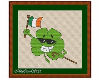 St. Patrick’s Day Cross Stitch Pattern - Counted Shamrock – Irish Patriot – Funny Clover