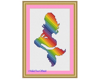 Mermaid cross stitch pattern PDF Modern counted crossstitch mermaid Colorful xstitch mermaid Easy cross stitch digital pattern Unique chart