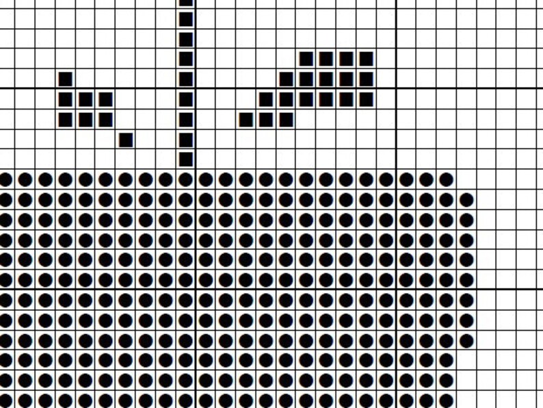 Pode incluir: Design de arte pixelada em preto e branco de uma ab&oacute;bora com um caule. A ab&oacute;bora &eacute; feita de pequenos c&iacute;rculos pretos.