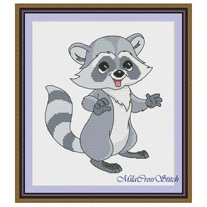 Raccoon Cross Stitch Pattern – Modern Xstitch Chart – Kid’s Room Decor – Cute DIY Ideas