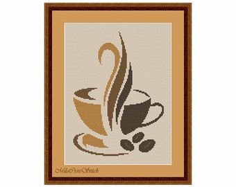 Xícara de Café – Padrão Fácil de Ponto Cruz – Xstitch Moderno para Iniciantes – Desenho de Bordado