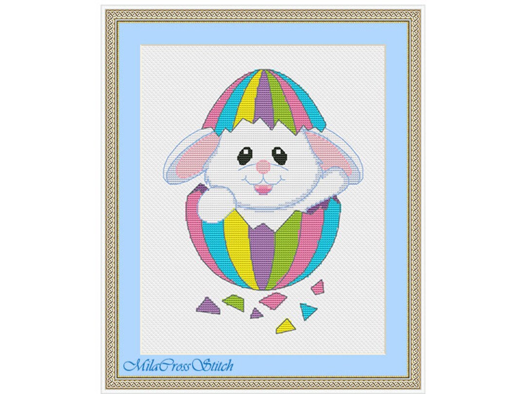Cross Stitch Pattern – Easter Bunny in Egg – Modern Embroidery Design ...