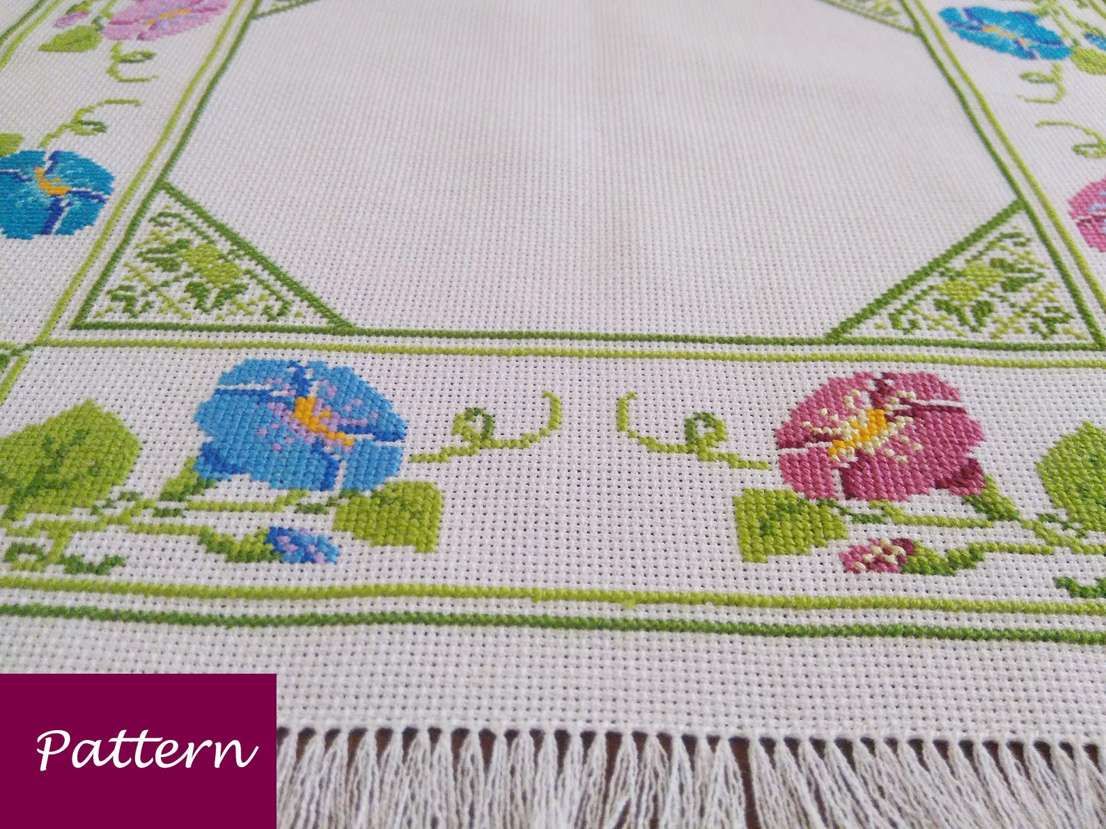 Cross Stitch Napkin with Petunias Easy Counted PDF Pattern Etsy
