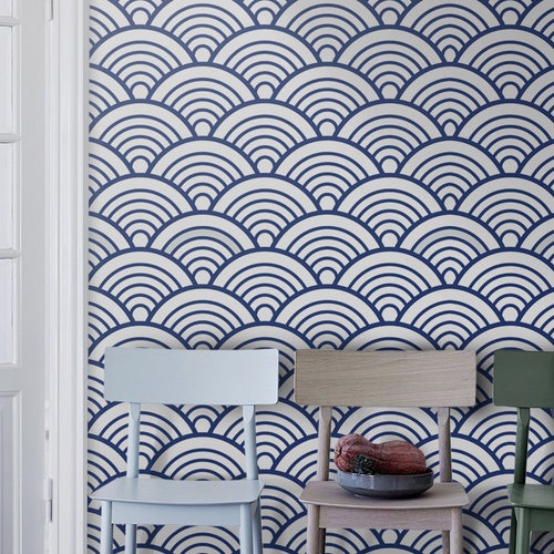 Blue Scallop Wallpaper Modern Pattern Removable Wallpaper Etsy